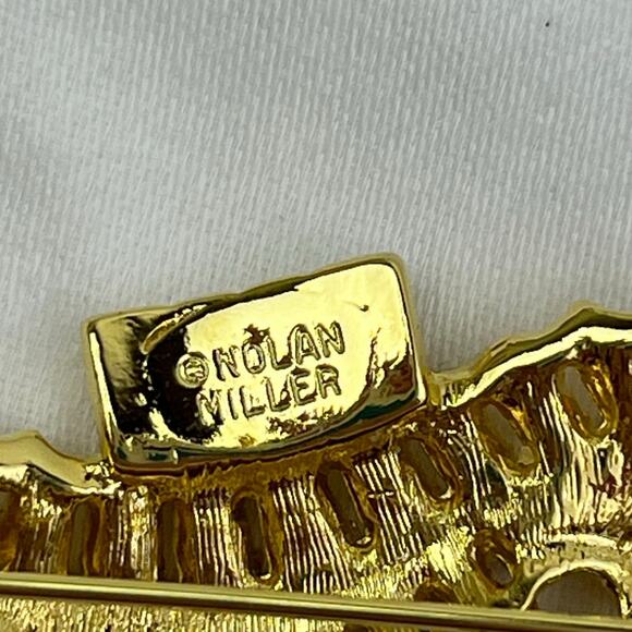 Vintage Nolan Miller Gold Crystal Rhinestone Seahorse Brooch Pin Nautical Brooch - Picture 3 of 8